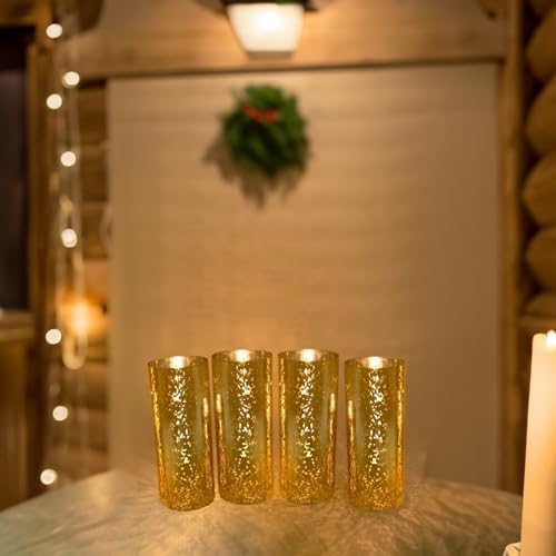 WGVI Hurricane Candle Holder Sleeve, W: 4", Ht: 12", Gold Speckled Glass Cylinder Open Both Ends, Chimney Tube Shade, 12 Piece by WGVInternational-OpusGlassware