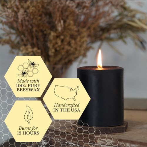 Big Dipper Wax Works 100% Beeswax Pillar Candle, 3 x 3.5 in, Black - Image 3