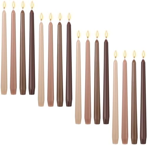 MTLEE 16 Pcs 10 Inch Long Taper Candle Stick Smokeless, Gradient Brown by MTLEE