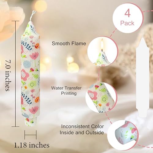 7 inch Short Candle Floral Candle Sticks Printed Candlestick Handmade Unscented Taper Candle 4 Pack Cute Flower Tapered Candles for Home Dinner Wedding Holiday - Image 4
