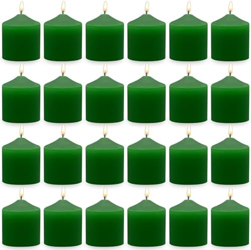 Votive Candles,Unscented Candles 10 Hour Bulk Pack of 24 Small Pillar Candle,- Small Candles for Birthdays, Home Decoration, Restaurants and Weddings (Green) by HOSVOT