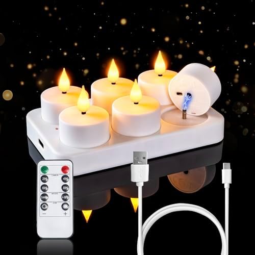Homemory 6-Pack Rechargeable Tea Lights Candles with Remote, 2/4/6/8H Timer by Homemory
