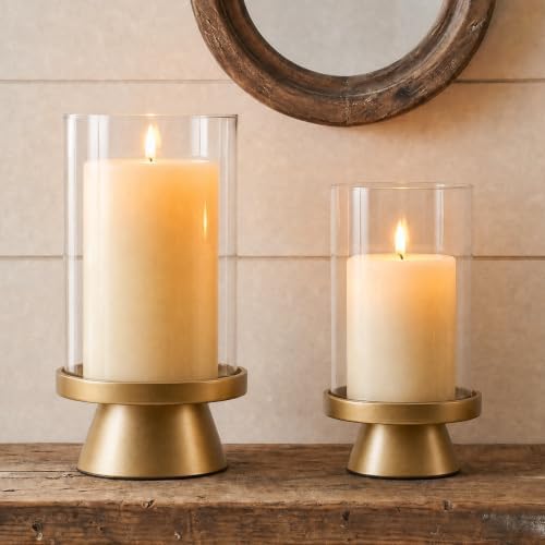 Set of 2 Large Gold Hurricane Glass Candle Holders for 4&3" Pillar Candles by GlimsdeerDesign