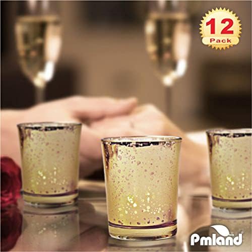 PMLAND Speckled Mercury Glass Votive Candle Tealight Holders - Bulk Pack of 12 Gold - Image 5