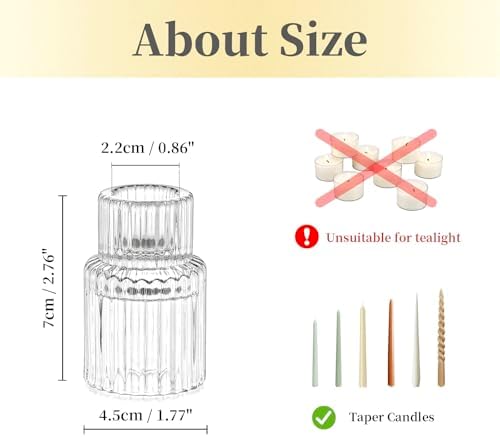 Hewory Taper Candle Holders Bulk, 10PCS Clear Glass Candlestick Holders - Image 5