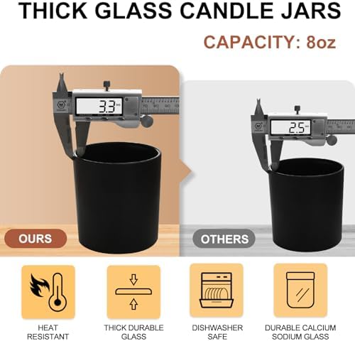 SHOWIN 8 OZ Thick Candle Jars for Making Candles 15 Pcs, Black Empty Jars with Wood Lids for Candle Making, Sample Container,Matte Black - Image 2