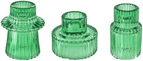 Glass Candlestick Holders, Taper Candle Holders, Set of 3, Green by ECHFSM