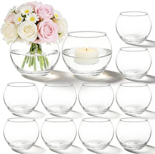 PINIWON 12pcs Glass Round Bowl Votive Candle Holders, Small Bubble Vases by PINIWON