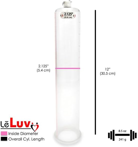 LeLuv Vibrating Penis Pump Maxi - Pink Nylon Handle + Protected Gauge - Bundle with Clear Hose - 12 inch Length x 2.125 Inch Diameter Cylinder