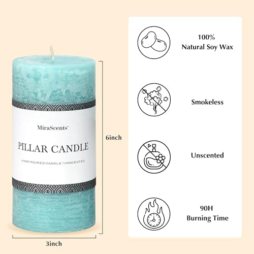 3x6 Inch Turquoise Pillar Candles Set of 3 - Unscented Candles, Long Clean Burning, Large Big Candles, Smokeless Dripless Pillar Candles for Dinner Table, Wedding, Home, Bathroom, Rustic Decor - Image 3