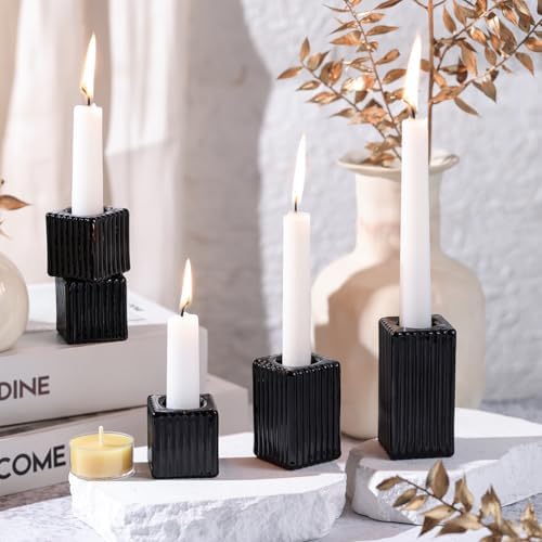 LETINE 12pcs Black Vertical Stripe Glass Candlestick Holders - Chic Taper Candle Sticks Holder Set for Elegant Dining & Home Decor - Ideal Candle Holders for Wall,Living Room,Bedroom, Kitchen Decor - Image 4
