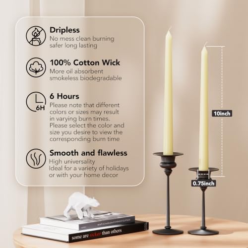 New Burning Formula Unscented Dripless 10-Inch Taper Candles Set of 12 - Ivory, for Wedding, Dinner - Smokeless, Long Burning - Hand Poured, Colored Tall Candlesticks - Marfil - Image 2