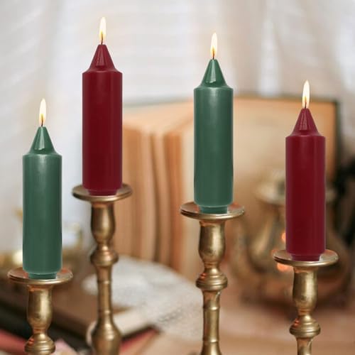 NJAO HOO Christmas Short Taper Candle 5 Inch Christmas Candlesticks Red and Green Unscented Dripless for Home Dinner Decor Party, 4 Pack - Image 5
