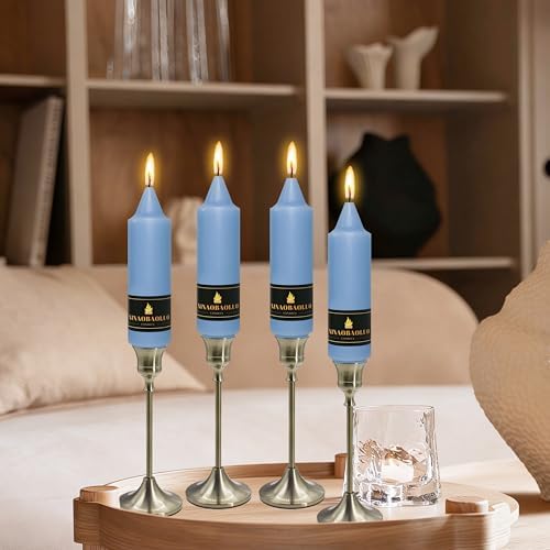 5 inch Short Taper Candle 4 Pack Handmade Dusty Blue Candles Unscented Pastel Candlesticks for Holiday Wedding Dinner Party Seasonal Celebration Birthday Home Decoration - Image 2