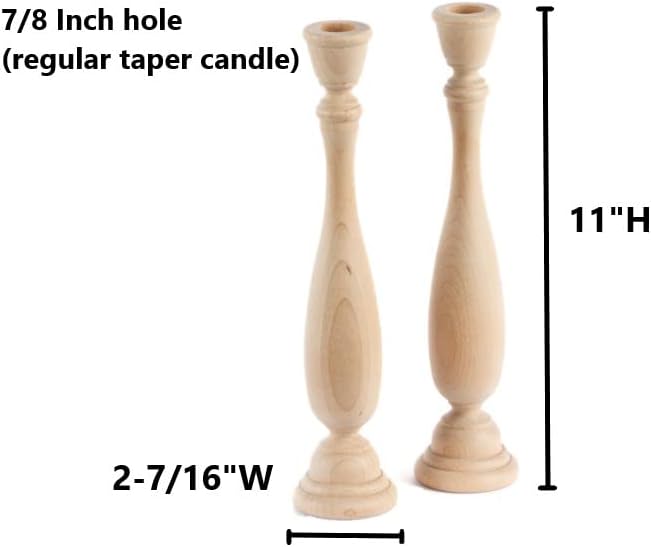 Unfinished Natural Wood Candle Sticks Set by Factory Direct Craft - Set of 2 Wooden Candle Holders for DIY Crafts and Decorating Made in USA (Sizes 11" H) - Image 3