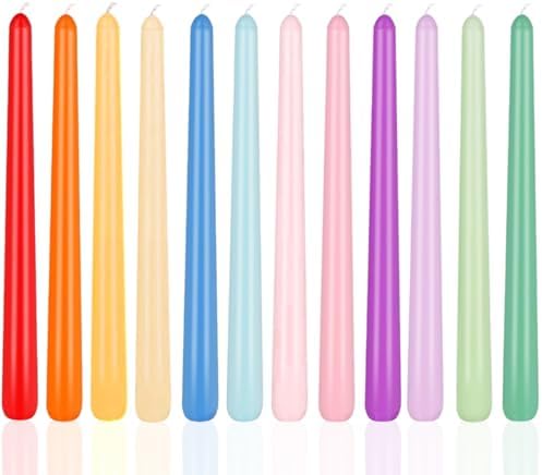 10 Inch Colored Spell Taper Candles-Dripless Unscented Chime Tapered Candle Smokeless Candlestick Long Slow Burning 8 Hours Tall Sticks for Birthdays Christmas Dinner Parties 12 Pack by MAITREYA