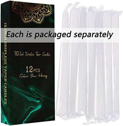 Dripless Taper Candles - Unscented White Candles Bulk - Candle Sticks Long Burning 7.5-8 Hours - for Candlesticks, Dinner Table, Vigil, Advent, Christmas, Thanksgiving, Kwanzaa - 12 Pack,10 Inch Tall - Image 2