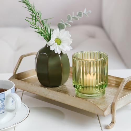 Kate Aspen Vintage Ribbed Glass Candle Holder Decor, Green Votive Candle Holders for Holiday Table Decor, Tealight Candles Holder Glass (Set of 6), Dinning & Christmas Table Decoration Tablescape - Image 3