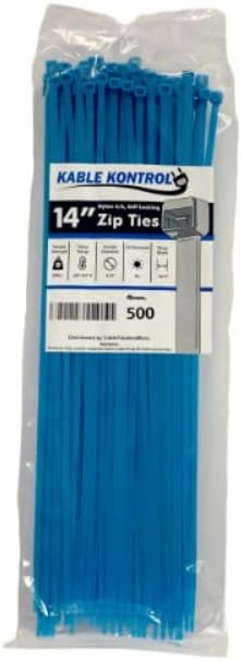 Kable Kontrol Fluorescent Blue Zip Ties 14 Inch 500 Pcs, 50 Lbs Tensile Strength, Self-locking Nylon Colored Cable Ties Wire Wraps for Indoor or Outdoor Use
