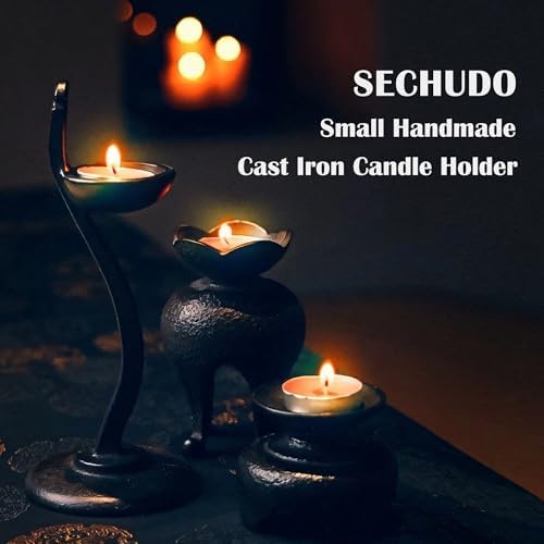 Japanese Style Cast Iron Candle Holder, Small Handmade Vintage Candlestick Holders, Rustic Pillar Candle Holder, Farmhouse Candle Stand for Fireplace Shelf Home Decor (2.24" Tall Pattern) - Image 5