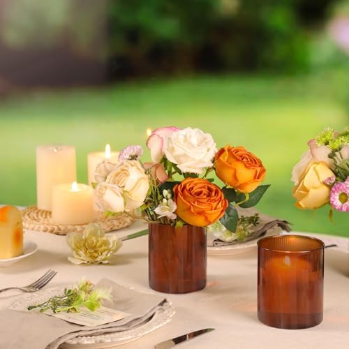 Amber Glass Cylinder Vases, Set of 6, 4" - Image 3