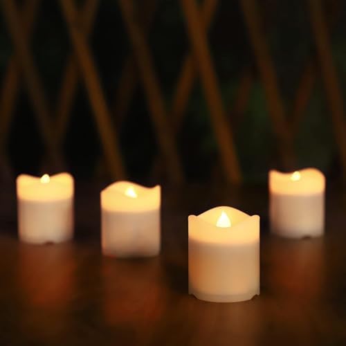 Solar Candles Outdoor Waterproof, 4pcs Rechargeable Dusk to Dawn Little Votive Candles, Flameless Flickering Solar Tea Lights for Patio Yard Deck Pathway Window Outdoor Lantern Decor (Warm White) by TWINKVILLA