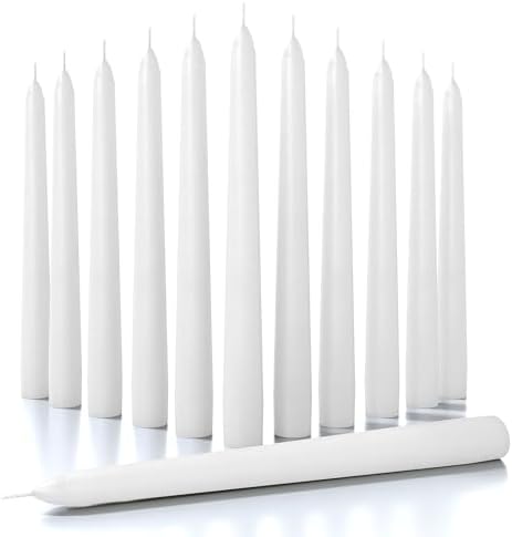 CANDWAX 8 inch White Taper Candles - Set of 12 White Candle Sticks Ideal for Christmas Decorations - Unscented Dripless Smokeless Long Burning Candlesticks - Tapered Christmas Candles for Home Decor by CANDWAX