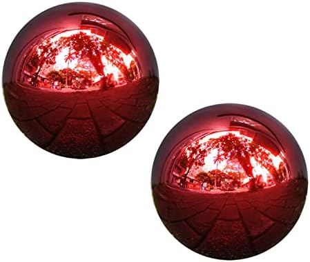 2Pcs 4 inch Stainless Steel Gazing Ball, E-Buying Red Mirror Polished Hollow Seamless Gazing Globe Reflective Garden Sphere Floating Pond Balls for Home Garden Ornament Decoration