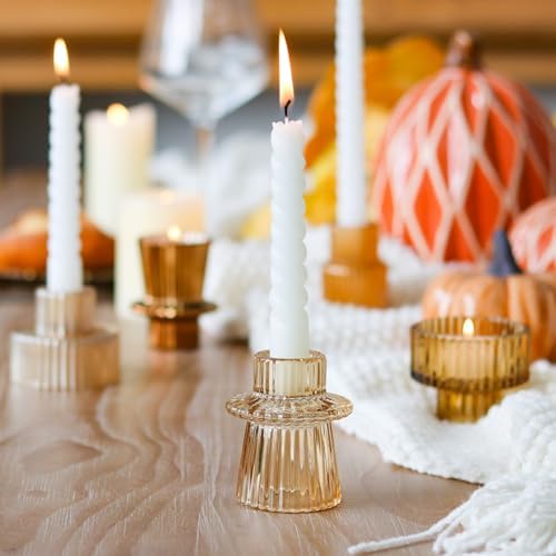 Gold Candlestick Holders 6PCS for Tealight Candle Stick Candles, Ribbed Glass Taper Candle Holders Set Table Centerpieces for Thanksgiving Christmas Farmhouse Decor Indoor and Outdoor - Image 3