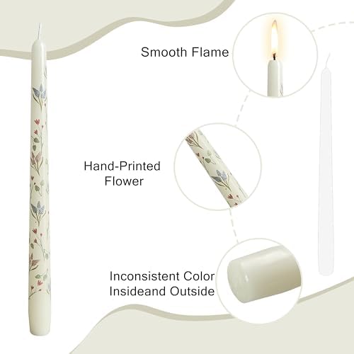 Hyacinth Printed Taper Candle Dripless Candles Sticks - 4 pcs Handmade White Taper Candle 10 inches Long Tapered Candles for Home Party Wedding Restaurant Holiday Decor - Image 3