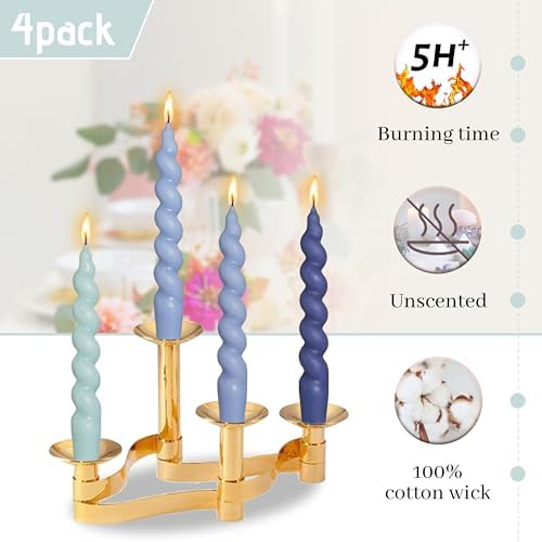 Smokeless Short Candles Gradient Blue Twisted Taper Candles 7.5 Inch Unscented Cute Candlesticks Handmade Spiral Candles for Romantic Dinner Women's Holiday Gifts - Image 4