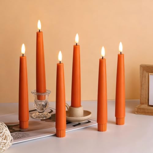 Eywamage Short Burnt Orange Fall LED Taper Candles with Remote Set of 6 - Image 5