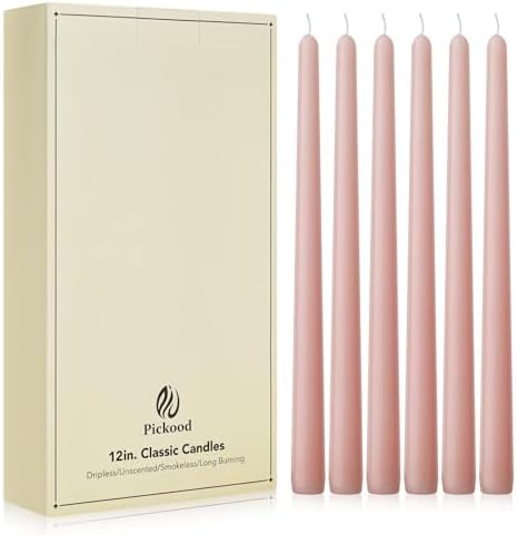 New Burning Formula Unscented Dripless 12-Inch Taper Candles Set of 12 - Pearl Blush, for Wedding, Dinner - Smokeless, Long Burning - Hand Poured, Colored Tall Candlesticks - Rubor Perla by Unknown