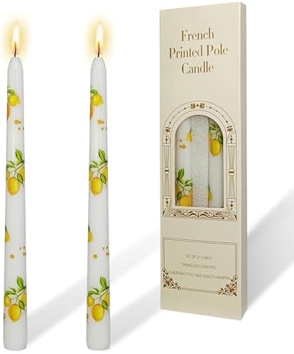 10 Inch White Lemon Taper Candles - 2PCS Unscented Long Candle Sticks with Lemon Print Perfect for Holiday Celebration Family Gatherings Weddings and Restaurants by YUKCAXDLS