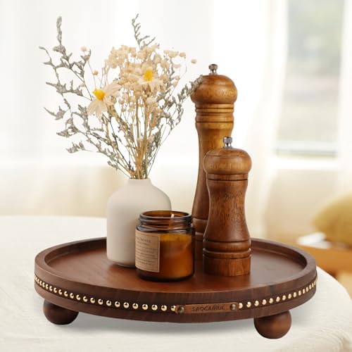 Farmhouse Decorative Round Tray, 11.81 Inch, Versatile Centerpiece Tray for Coffee Table Kitchen Living Room Bathroom, Home Decor Accent Brown Color - Image 5