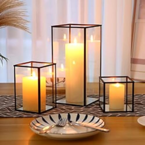 PHOSPHOR Glass Hurricane Candle Holder Set of 3 PCS Black Hurricane Candleholders for Wedding Party Holiday Birthday Home Decor Lanter by PHOSPHOR