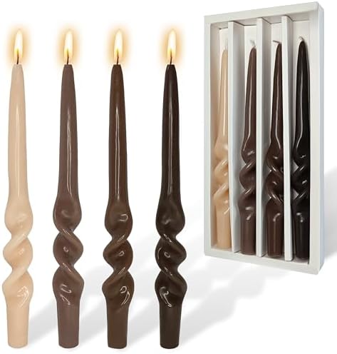 Unscented Spiral Candles Smokeless Gradient Brown Tapered Candle 9.5 Inch Handmade Long Twisted Candles for Wedding Home Decor Party by YUKCAXDLS