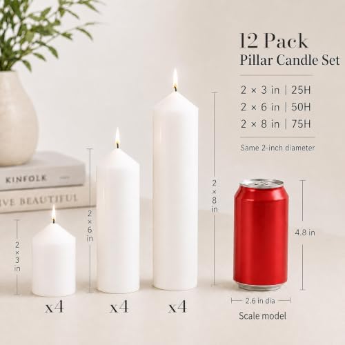 Pillar Candles White Bulk 2x3 2x6 2x8inch Unscented Tall Candle 12Set - Image 2