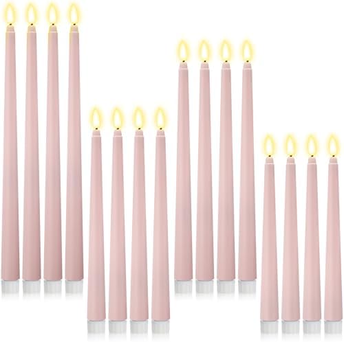 Rossesay 24 Pcs Flameless LED Taper Candles Battery Operated Candle 8.5", 9.65", 10.8", 12.8" Flameless Candlesticks Flickering for Christmas Church Wedding Indoor Decoration(Classic, Dusty Pink) by Rossesay