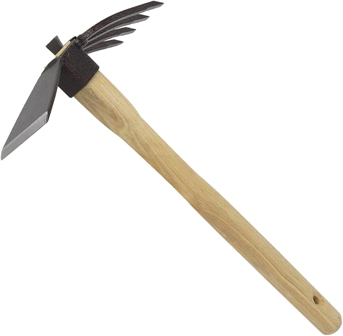 Zenport J607 Hoe/Fork Combo, 3.25-Inch Carbon Steel Blade Head and 4-Prong Fork, 1 Count (Pack of 1), Natural