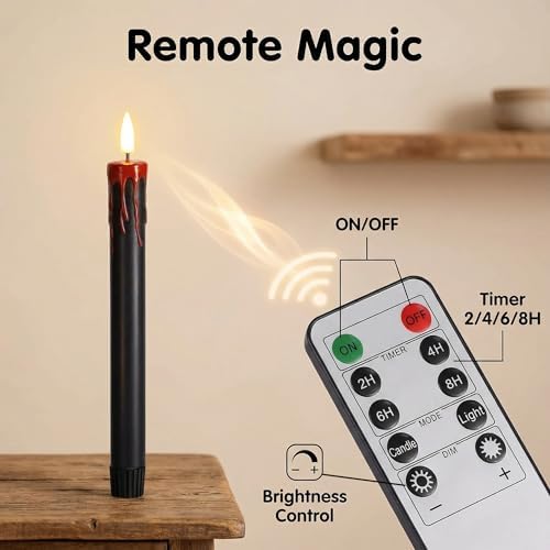 Black Bleeding Halloween Flameless Taper Candles with Remote Set of 6 - Image 4