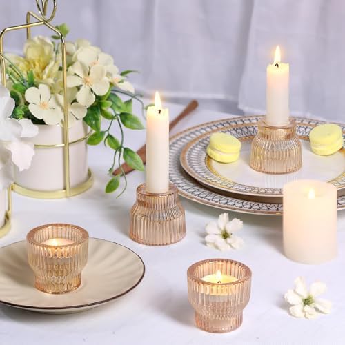 12 Pack Gold Taper Candle Holders, Glass Candlestick Tealight Holders - Image 6