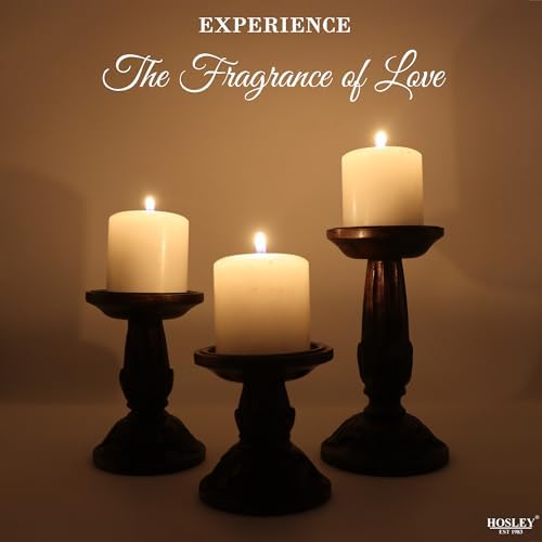 Hosley Set of 3 Wood Pillar Candle Holders 8", 6", 4.25" High Dark Brown Wooden Candlestick Set for Table Centerpiece Ideal for LED & Wax Candles, Rustic Home Decor, Wedding, Party, Spa, Reiki - Image 6