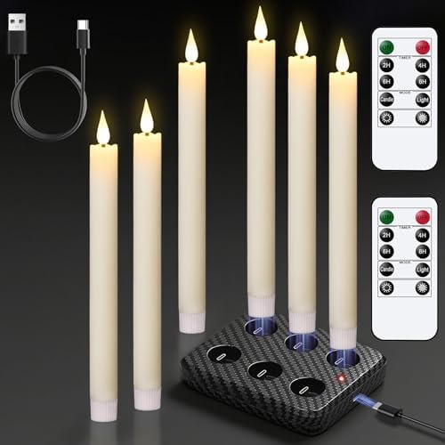 GenSwin Rechargeable Flameless Taper Candles Charging Base & 2 Remote Ivory by GenSwin