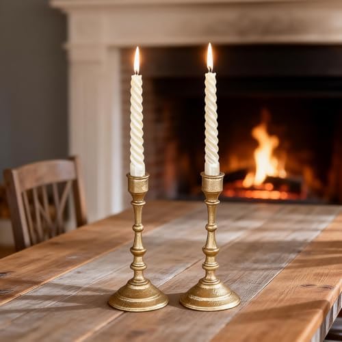 Antique Brass Candle Holders Set of 2 – Heavy Duty Cast Iron Candle Stick Holder for Table Centerpiece Home Decor Gift - Image 2