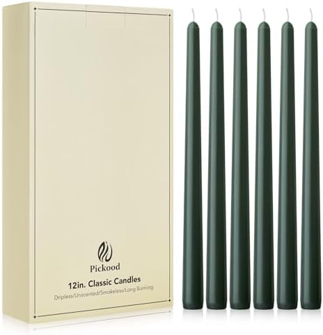 New Burning Formula Unscented Dripless 12-Inch Taper Candles Set of 12 - Dark Green, for Wedding, Dinner - Smokeless, Long Burning - Hand Poured, Colored Tall Candlesticks - Verde Oscuro by Unknown