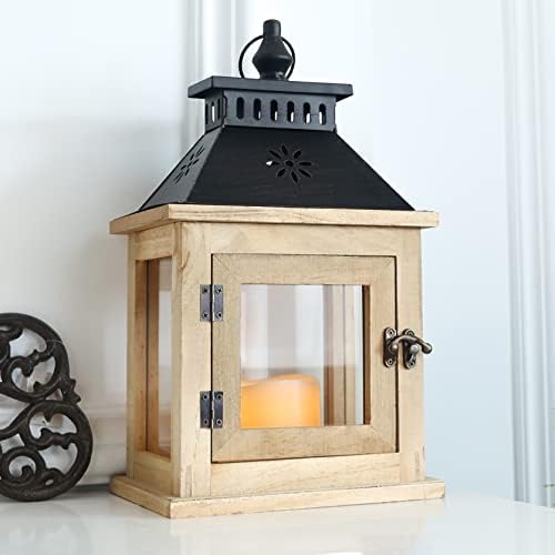 NEEDOMO 13" Farmhouse Decor Wooden Candle Lantern Indoor, Large Table Centerpiece Lanterns Decorative Outdoor, Hanging Rustic Candle Holders for Shelf Wedding Living Room Patio by NEEDOMO-LightUpYourSpace