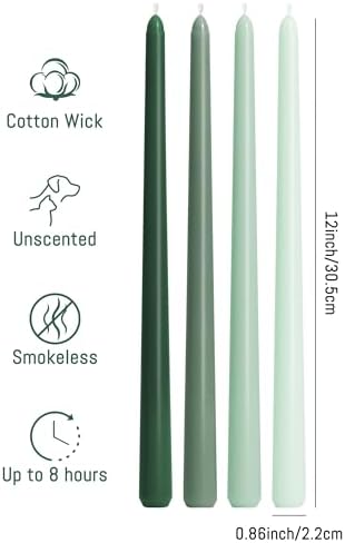Viyffo Taper Candles, 12 Inch, 12 Pack, Green – Unscented, Smokeless Design, Up to 8-Hour Burn – Tall Candlesticks for Table Decor, Weddings & Dinners - Image 3