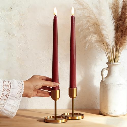 Burgundy Flameless Taper Candles with Remote, LED Candlesticks Set of 6 - Image 6