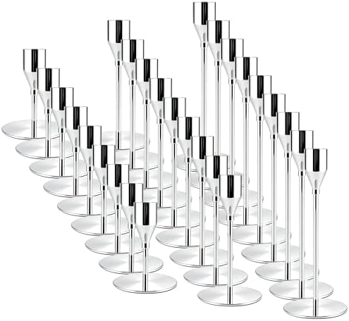 Silver Candlestick Holders,Metal Taper Candle Holders,Bulk Set of 27 by ECHFSM